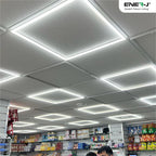 Energy efficient LED borderline panel lights used in retail store ceiling for bright commercial indoor lighting solutions
