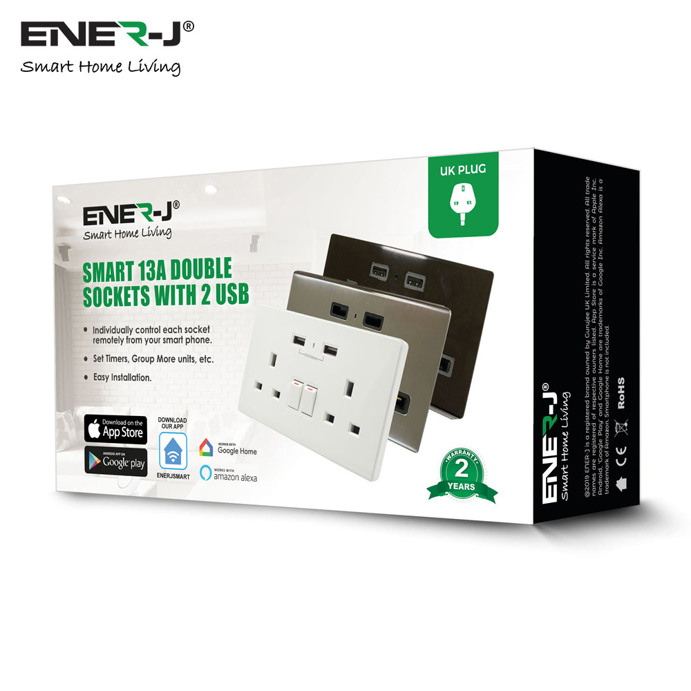 ENER-J smart 13A double sockets with 2 USB ports retail packaging box for WiFi smart home socket