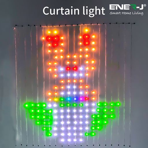 ENERJ Smart Curtain Fairy Lights 2x2 Meters of 400 LEDs, Remote Included, APP & Voice Controlled , Perfect for Bedrooms, Parties and Home Decor.