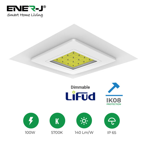 100W Premium Canopy Lights with 140 Lm/W & Dimmable Lifud Driver, Size 325x325mm, IP65 & IK08, Includes Recessed Mounting Kit & Surface Bracket installation, 5700K, 5 Years warranty