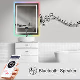 LED Bathroom Mirror with Bluetooth Speaker & RGB Border, CCT & Dimmable Lighting, Anti-Fog, Touch Control, IP44 Waterproof, Concealed Heated Demister Smart Rectangular Shape Vanity Mirror for Makeup