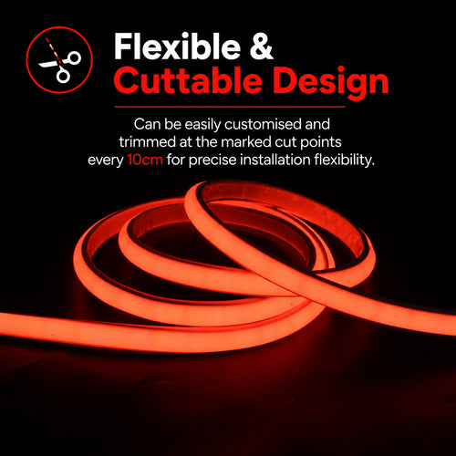 50M FCOB Neon Rope Light Kit, 10W/M, 800Lm/M, Red