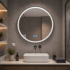 ENER-J Round LED Bathroom Mirror 700mm – Black Aluminium Frame, Backlit, 3 Colour Dimmable Light, Anti-Fog, Touch Sensor