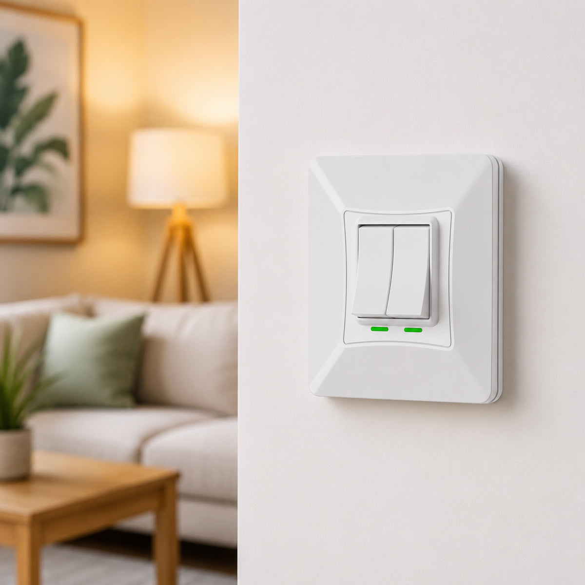 2 Gang Self-Powered Wireless Grid Switch with Backplate – White Finish (Eco Series)