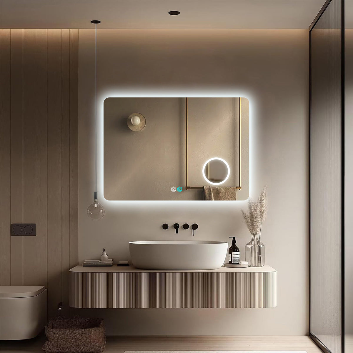 ENER-J LED Bathroom Mirror 800x600mm with 3X Magnifier – Backlit, 3 Colour Dimmable Lighting, Anti-Fog, Touch Sensor
