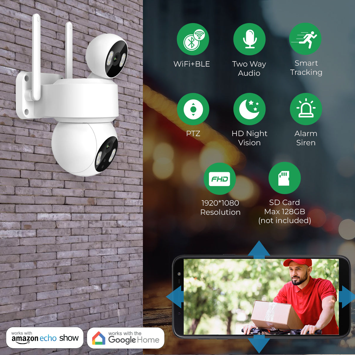 Smart Wi-Fi Dual Lens Outdoor Dome IP Camera - White Housing, IP65