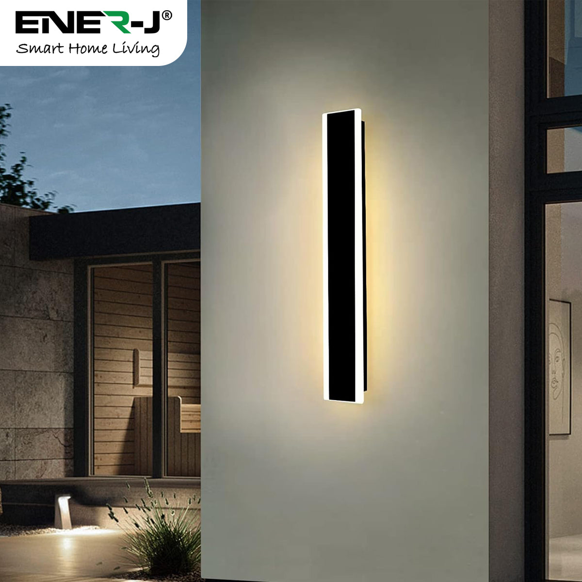 Ener-J PIR Sensor Outdoor LED Wall Light Motion Sensor Black IP65 18W Warm White 1000mm