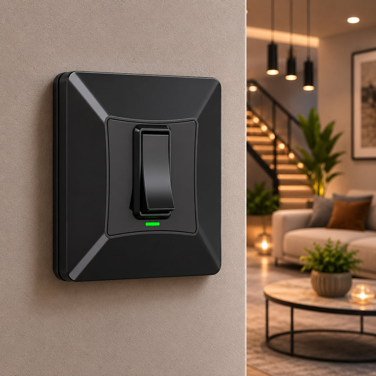1 Gang Self-Powered Wireless Grid Switch with Backplate – Black Finish (Eco Series)