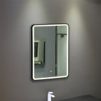ENER-J Black Framed LED Bathroom Mirror 600x800mm – Hand Wave Sensor, 3 Colour Dimmable Front Light, Anti-Fog Demister, Aluminium Frame