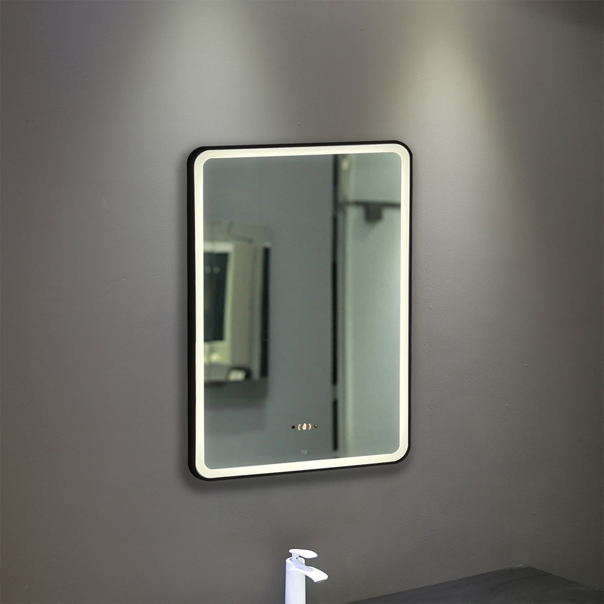 ENER-J Black Framed LED Bathroom Mirror 600x800mm – Hand Wave Sensor, 3 Colour Dimmable Front Light, Anti-Fog Demister, Aluminium Frame
