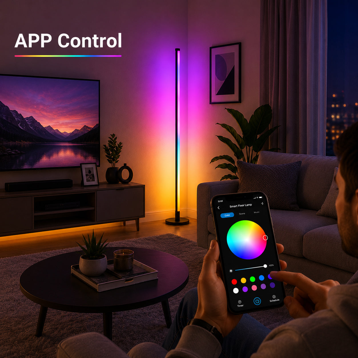 Ener-J Smart RGBIC Floor Light APP Control 1.6M LED Corner Lamp with Remote & Music Sync