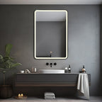 ENER-J Black Framed LED Bathroom Mirror 600x800mm – Hand Wave Sensor, 3 Colour Dimmable Front Light, Anti-Fog Demister, Aluminium Frame