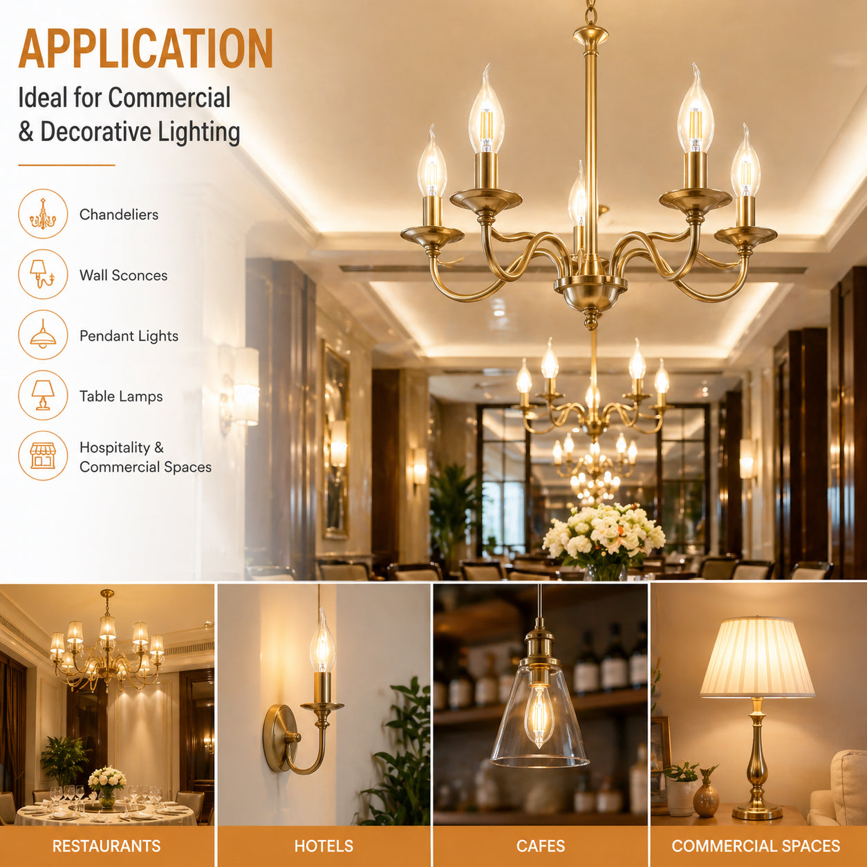 4W LED Filament Candle C35 Bulb, E14 Holder, 2700K - Pack of 10