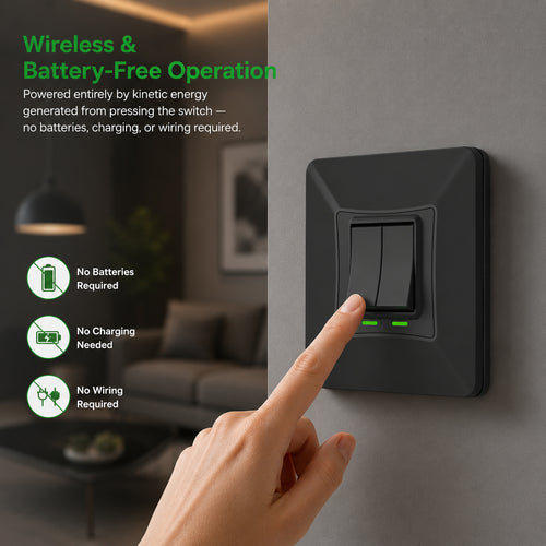 2 Gang Self-Powered Wireless Grid Switch with Backplate – Black Finish (Eco Series)