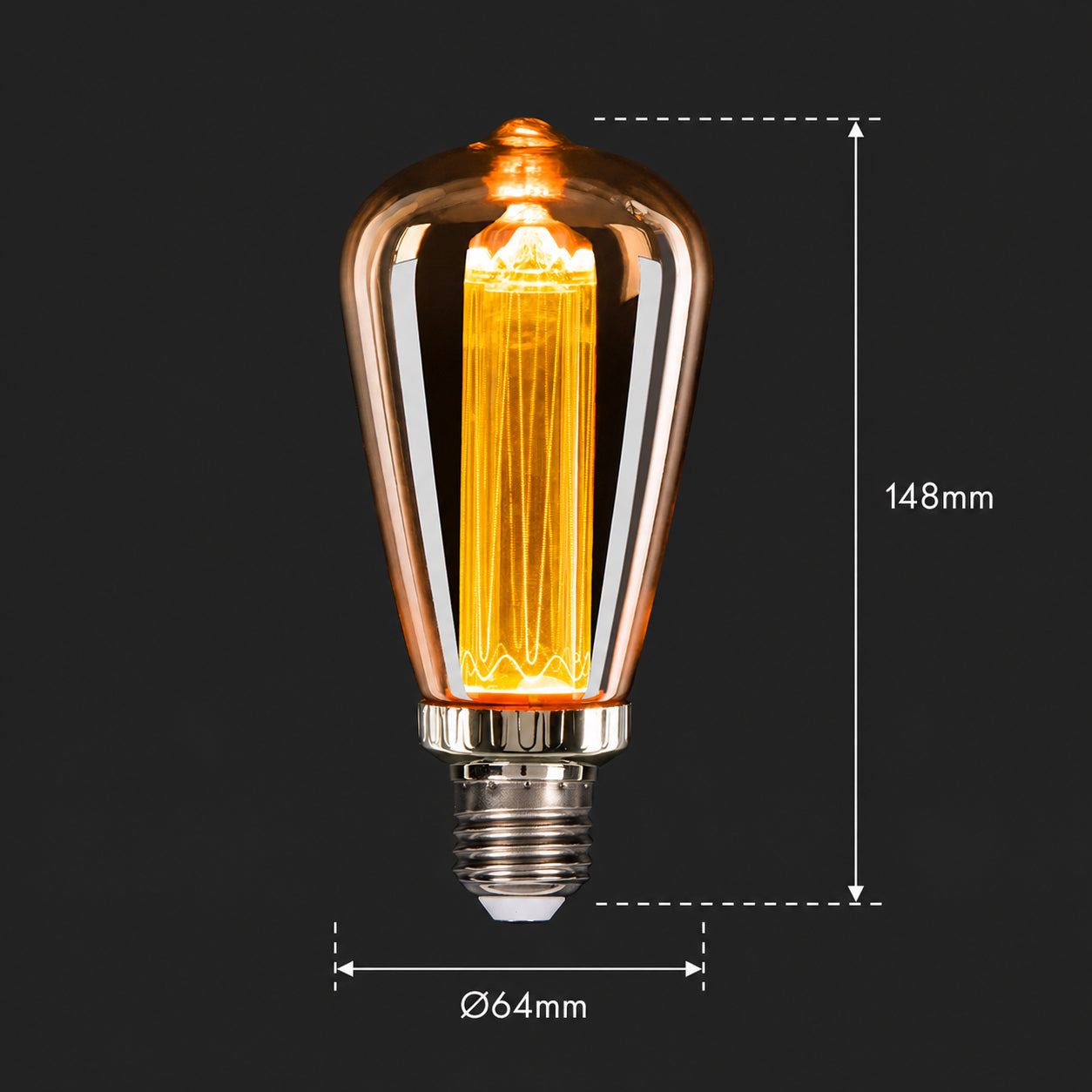 Ener-J ST64 LED Filament Bulb Pack of 4 E27 3W 2000K Vintage Amber