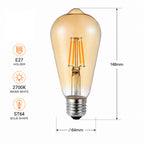 4W ST64 LED Filament Squirrel Cage Retro Amber Glass, E27 Holder, 2700K-Pack of 10