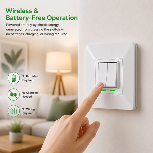 2 Gang Self-Powered Wireless Grid Switch with Backplate – White Finish (Eco Series)