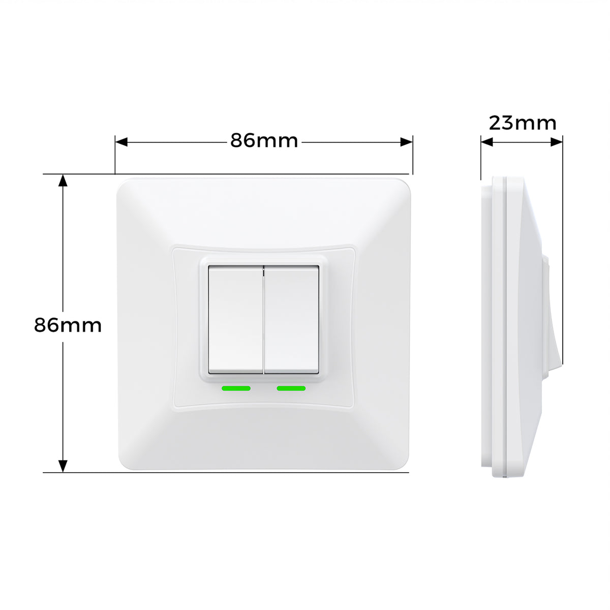 2 Gang Self-Powered Wireless Grid Switch with Backplate – White Finish (Eco Series)