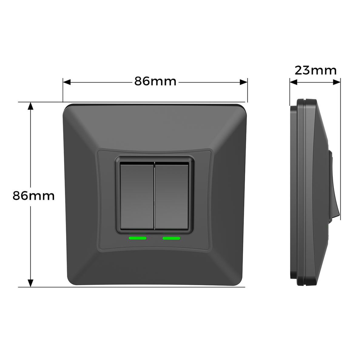 2 Gang Self-Powered Wireless Grid Switch with Backplate – Black Finish (Eco Series)
