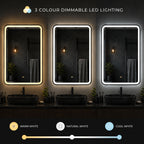 ENER-J Black Framed LED Bathroom Mirror 600x800mm – Hand Wave Sensor, 3 Colour Dimmable Front Light, Anti-Fog Demister, Aluminium Frame