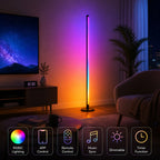 Ener-J Smart RGBIC Floor Light APP Control 1.6M LED Corner Lamp with Remote & Music Sync