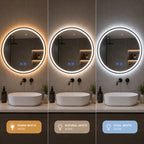 ENER-J Round LED Bathroom Mirror 700mm – Black Aluminium Frame, Backlit, 3 Colour Dimmable Light, Anti-Fog, Touch Sensor
