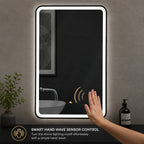 ENER-J Black Framed LED Bathroom Mirror 600x800mm – Hand Wave Sensor, 3 Colour Dimmable Front Light, Anti-Fog Demister, Aluminium Frame