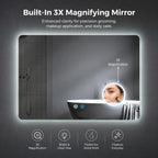 ENER-J LED Bathroom Mirror 800x600mm with 3X Magnifier – Backlit, 3 Colour Dimmable Lighting, Anti-Fog, Touch Sensor