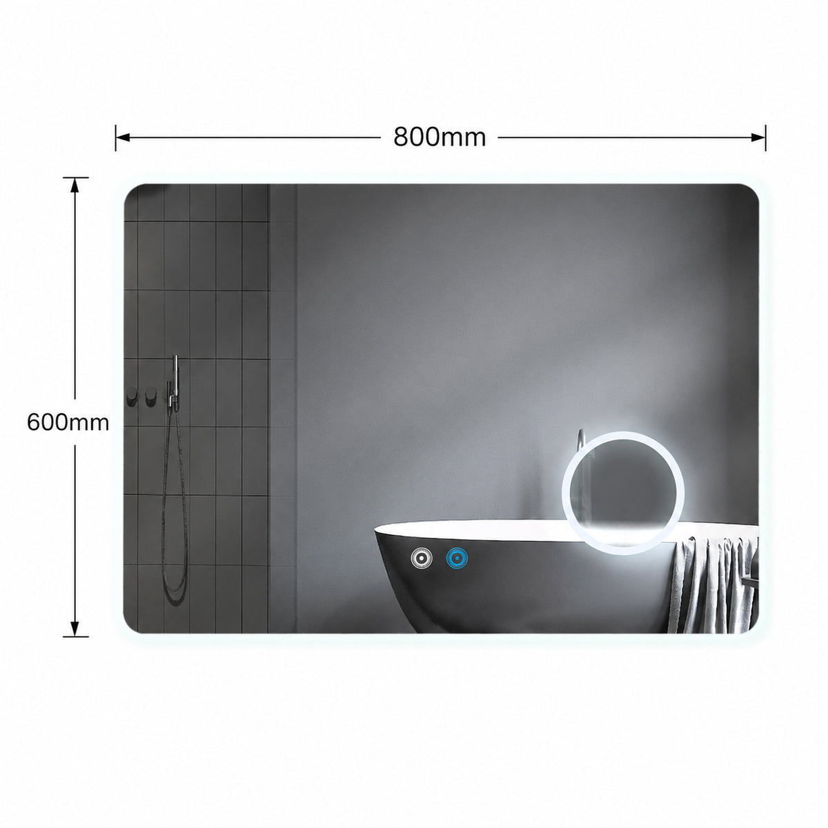 ENER-J LED Bathroom Mirror 800x600mm with 3X Magnifier – Backlit, 3 Colour Dimmable Lighting, Anti-Fog, Touch Sensor