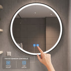 ENER-J Round LED Bathroom Mirror 700mm – Black Aluminium Frame, Backlit, 3 Colour Dimmable Light, Anti-Fog, Touch Sensor