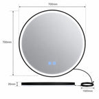 ENER-J Round LED Bathroom Mirror 700mm – Black Aluminium Frame, Backlit, 3 Colour Dimmable Light, Anti-Fog, Touch Sensor