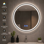ENER-J Round LED Bathroom Mirror 700mm – Black Aluminium Frame, Backlit, 3 Colour Dimmable Light, Anti-Fog, Touch Sensor