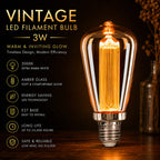 Ener-J ST64 LED Filament Bulb Pack of 4 E27 3W 2000K Vintage Amber