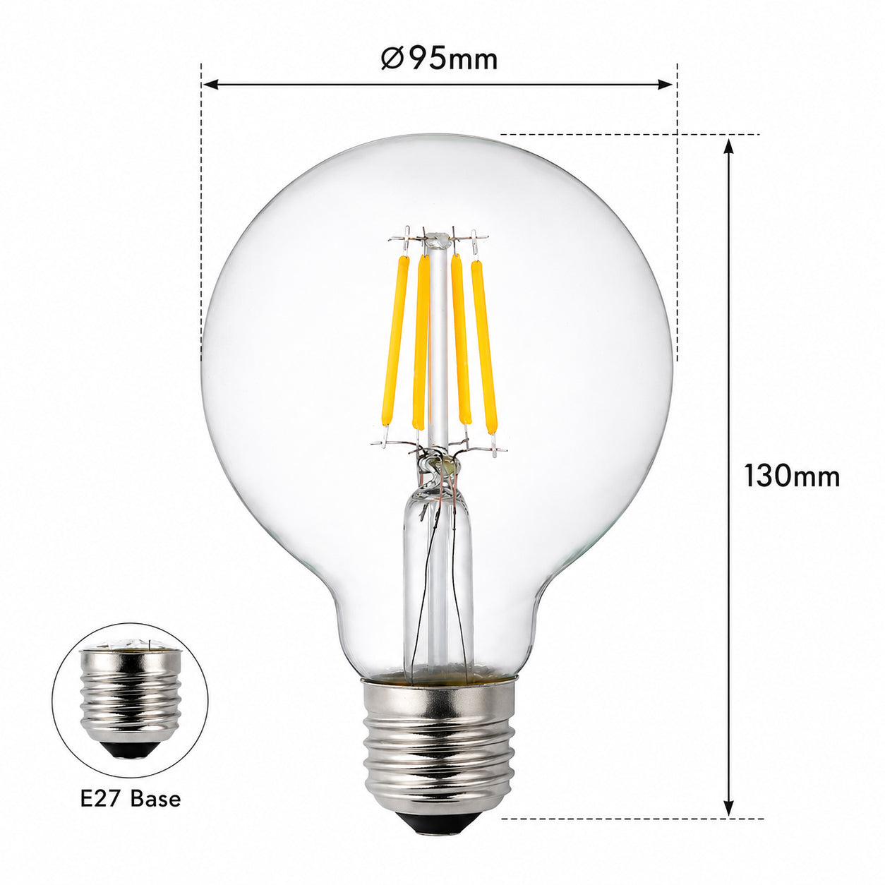 Ener-J G95 LED Filament Globe Bulb Pack of 4 E27 4W 2700K Clear