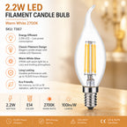 4W LED Filament Candle C35 Bulb, E14 Holder, 2700K - Pack of 10