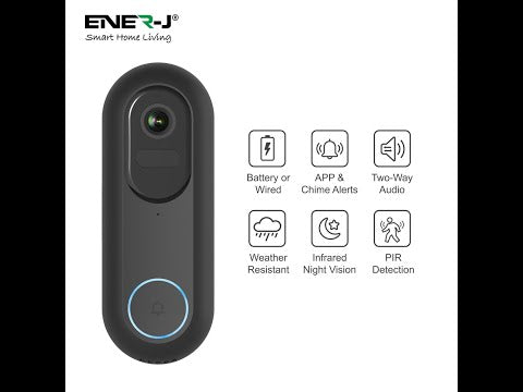 Ener-J Flexi Smart Video Doorbell, 1080p HD, Wired or Wireless Battery Powered, Indoor USB Chime