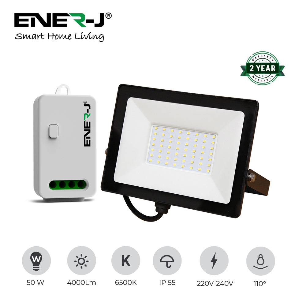 50W LED Floodlight wired with (WS1055) Non Dimmable 5A RF Receiver + 1 Gang Wireless Switch (White)