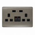 Front view of ENER-J smart 13A double wall socket with dual USB ports in black brushed finish