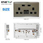 Dimensions and size guide of ENER-J smart double wall socket with USB charging ports