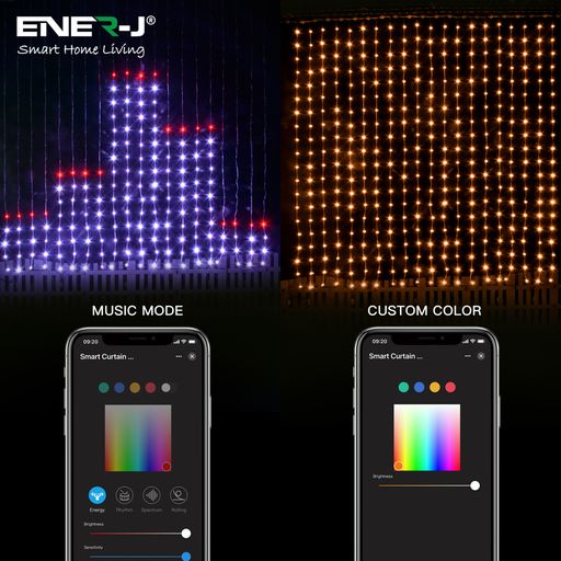 ENERJ Smart Curtain Fairy Lights 2x2 Meters of 400 LEDs, Remote Included, APP & Voice Controlled , Perfect for Bedrooms, Parties and Home Decor.