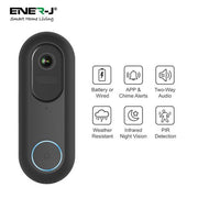 Ener-J Flexi Smart Video Doorbell – 1080p HD, Wired or Wireless Battery Powered, Indoor USB Chime