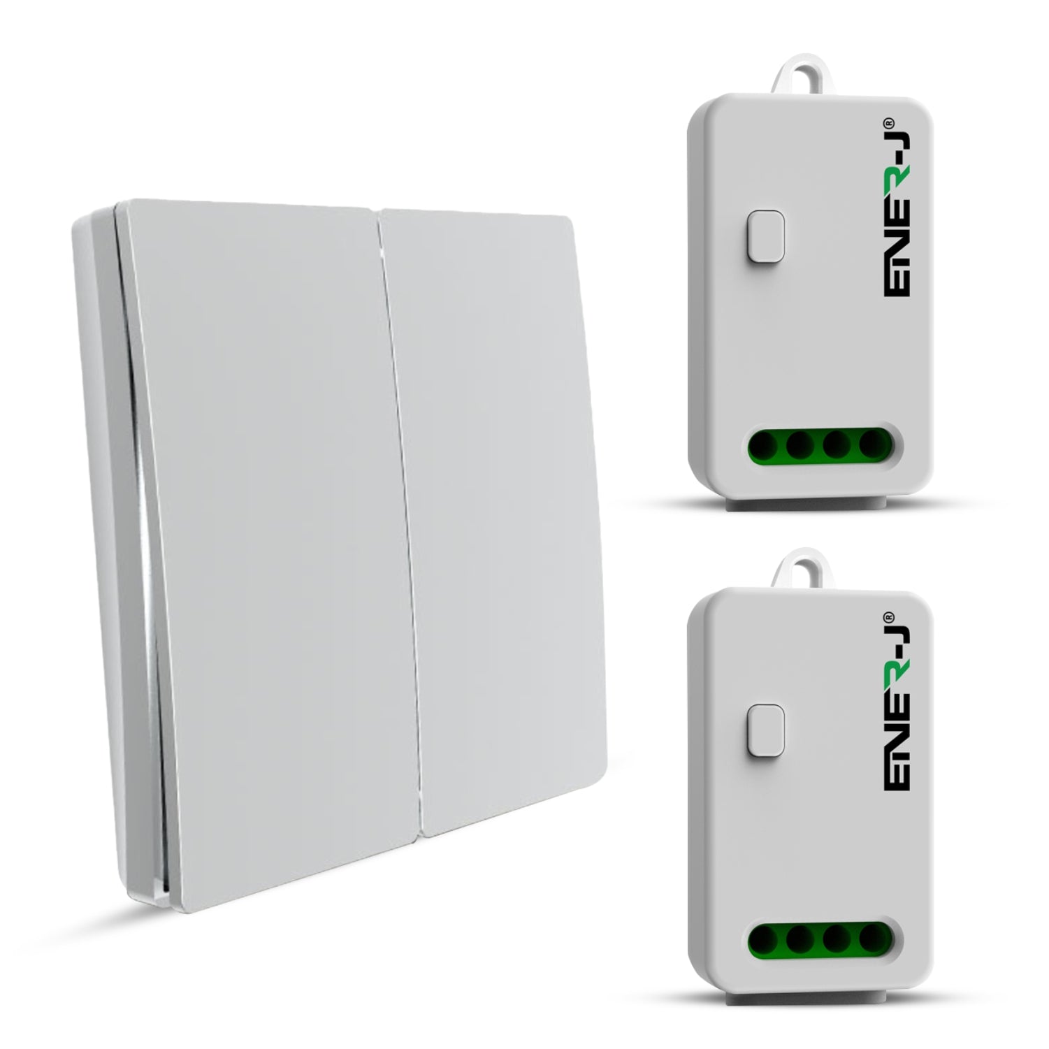 ENER-J 2 Gang Wireless Kinetic Switch, Silver + 2 units of 500W RF Receiver