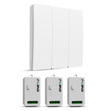 Enerj 3 Gang Wireless Kinetic Switch, White with 3 Non Dimmable 5A RF Receiver Eco Range