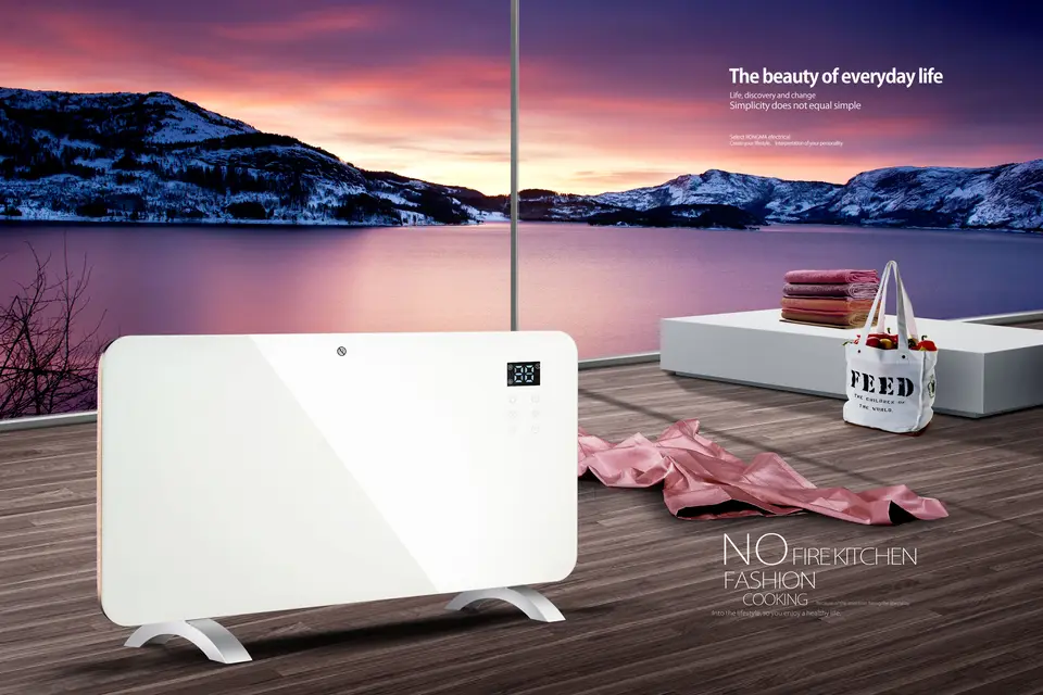 WiFi Controlled Electric Wall Heater Wall Mounted Glass Panel Heater
