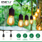 Ener-J 48ft LED Filament String Light Kit, 15 x 2W Vintage LED Bulbs, IP65 Waterproof