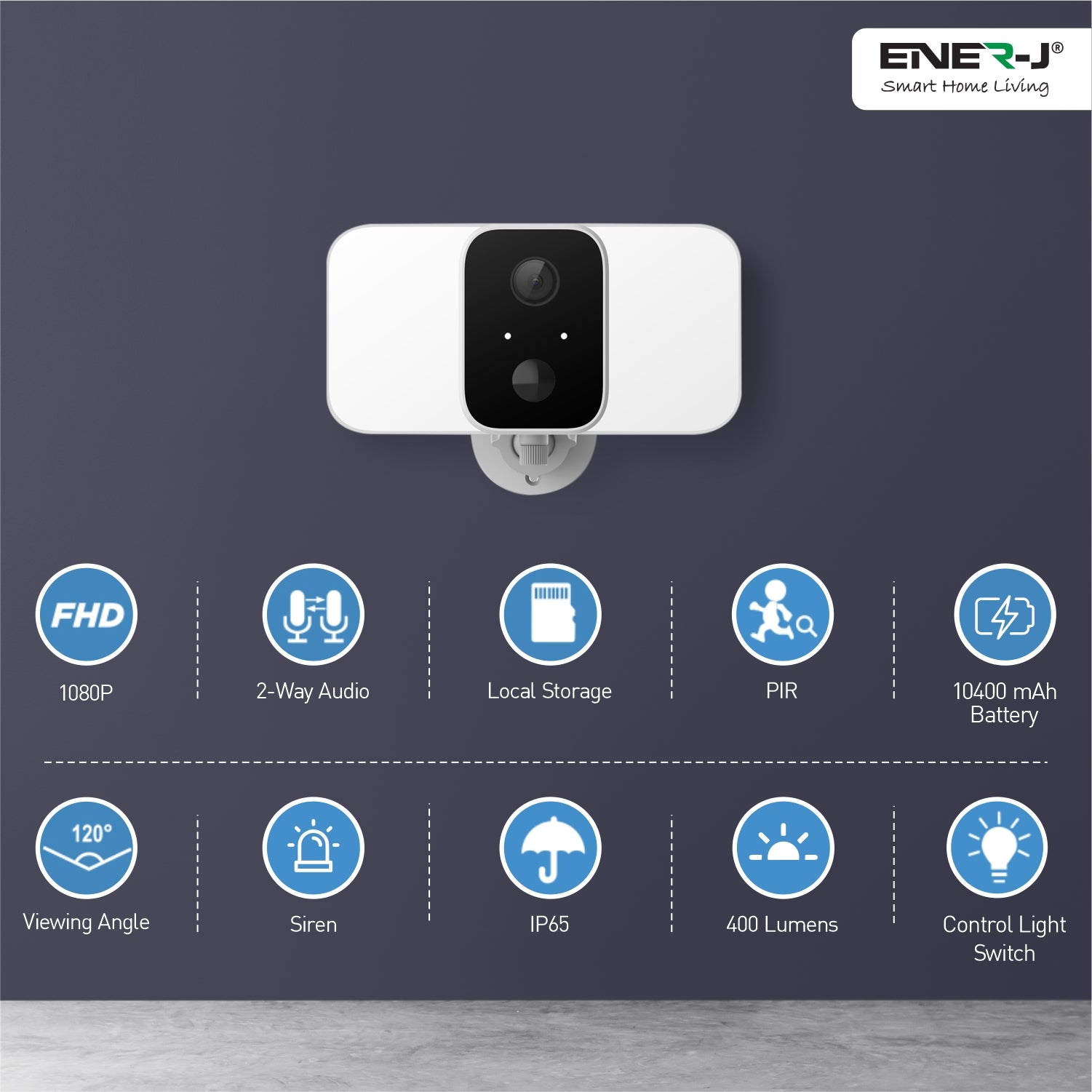 ENER-J 5W Crystal Cell Solar Panel Charger, High-Efficiency IP65 Waterproof Outdoor Power Supply with 3m Cable for ENER-J SHA5344 Wireless Floodlight Camera