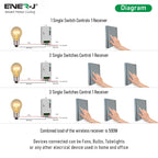 ENER-J 1 Gang Wireless Kinetic Switch, Silver + 500W RF Receiver