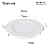 3W Recessed Round LED Mini Panel Downlight, 85mm Diameter, 70mm Hole Size, 4000K, 2 Years Warranty