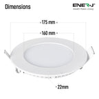 12W Recessed Round LED Downlight Mini Panel 175mm Diameter, 160mm Hole Size, CE Driver, 20000 Hours Long Life | Pack of 4 - 6000K