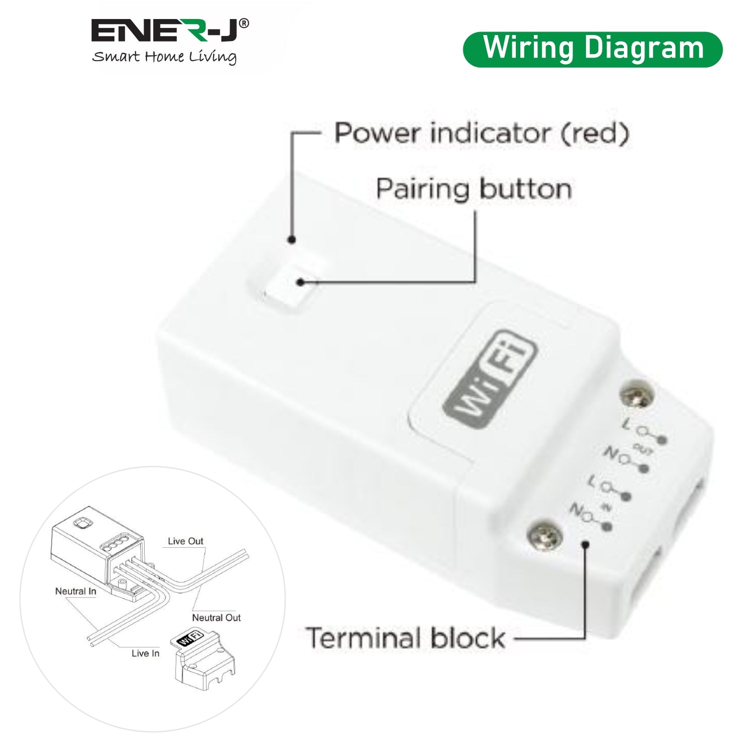 ENERJ 1-Gang Wireless Kinetic Switch & 100W WiFi Dimmable Receiver Kit, White